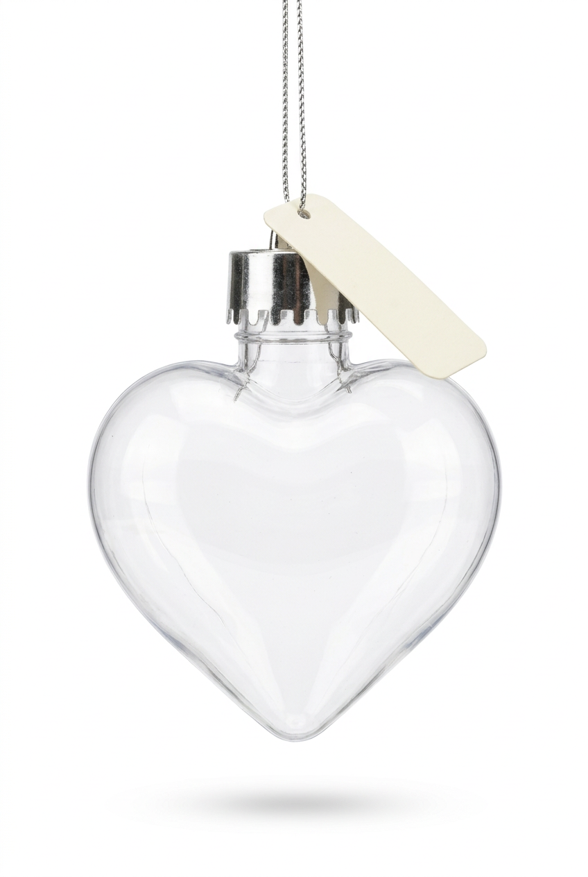 Clear heart Christmas ornament with hanging loop
