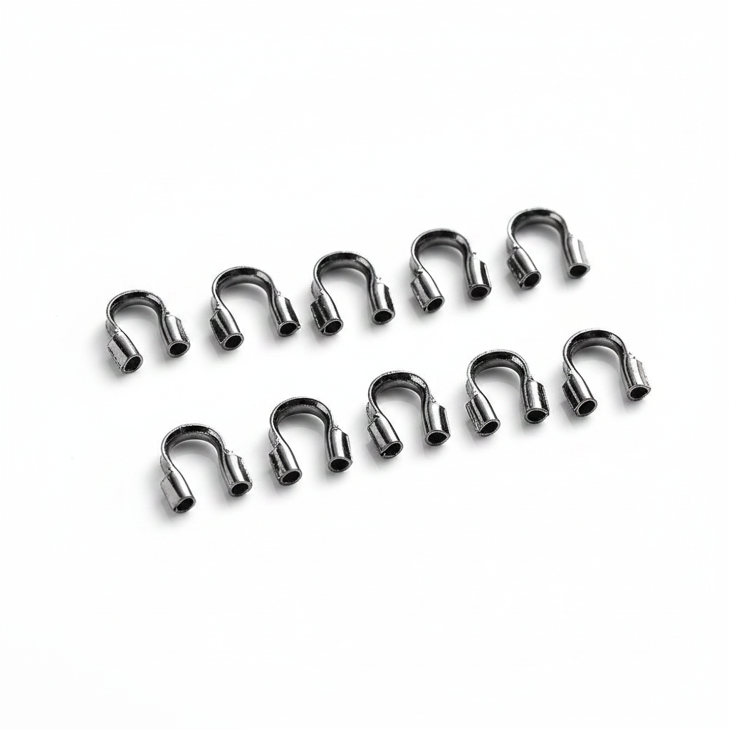 Gunmetal black wire guards, 4mm U-shaped crimps for jewelry making, pack of 20