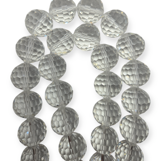 Clear glass faceted round bead strand with 22mm beads