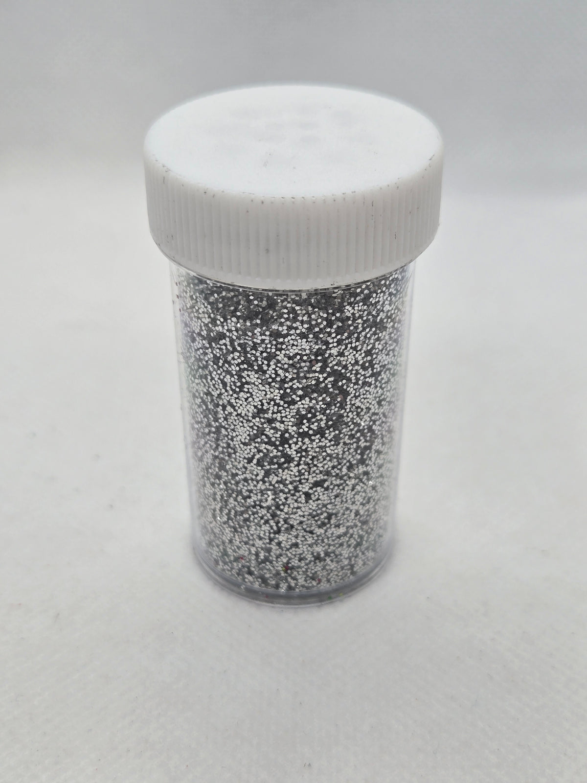 Glitter bottle with white cap, silver/grey fine glitter, 23 g