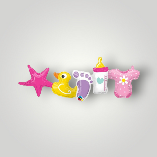 41-inch baby girl mylar foil garland with star and animal balloon shapes