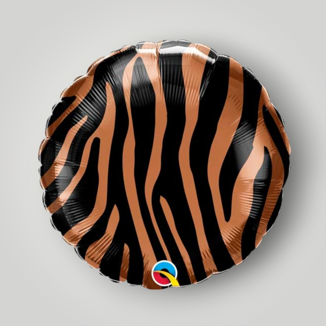 18-inch tiger stripe mylar foil balloon, black and orange-brown stripes