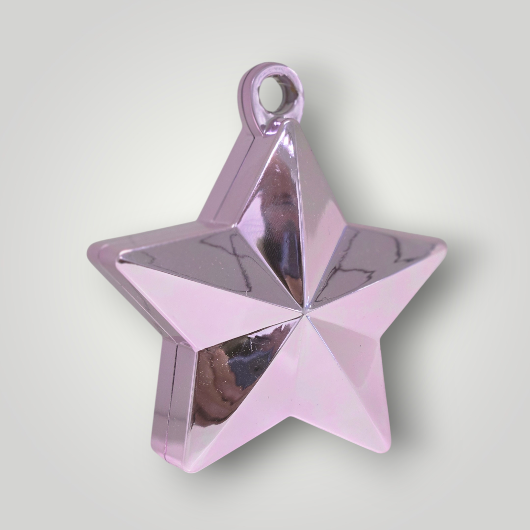 Metallic star balloon weight with hanging loop, pink finish
