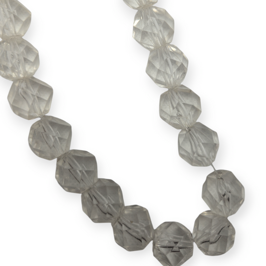 Clear faceted acrylic round beads strand, 17mm, with star-cut texture