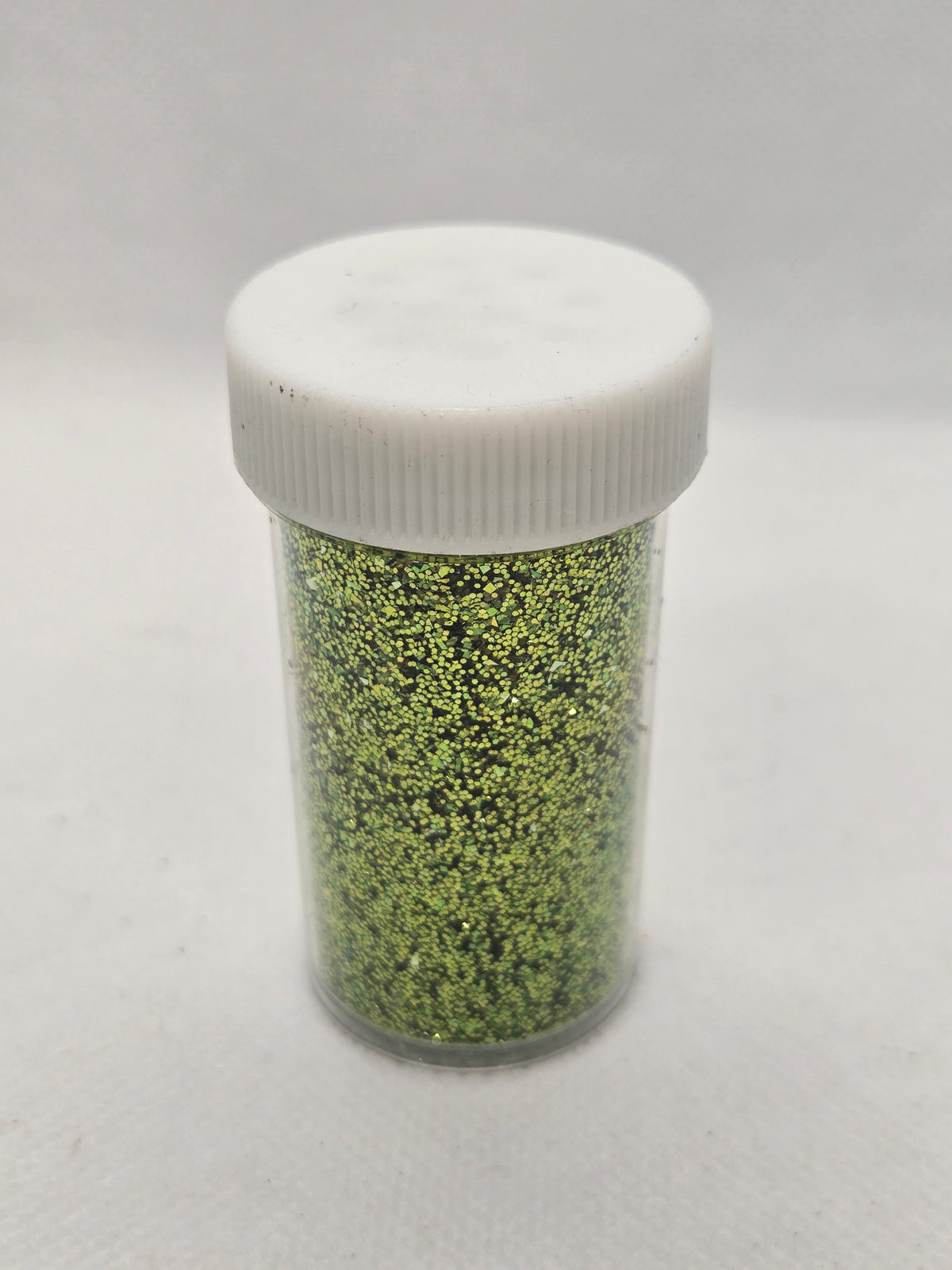 Glitter bottle with white cap, sage green fine glitter, 23 g