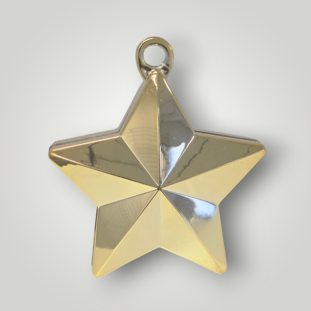 Metallic star balloon weight with hanging loop, gold finish