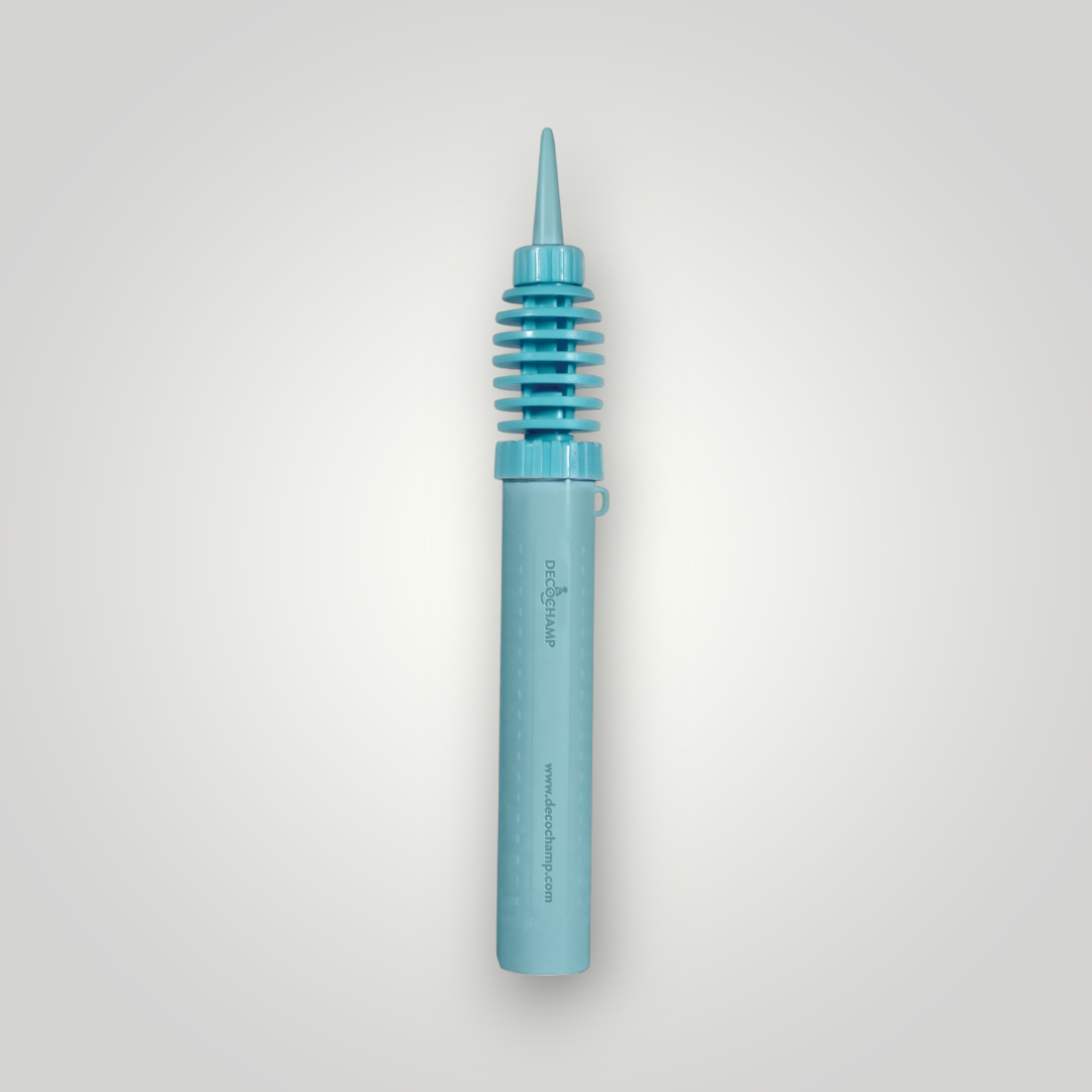 Small teal double-action air pump with spring nozzle