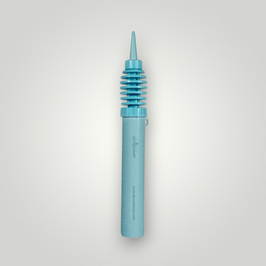 Small teal double-action air pump with spring nozzle