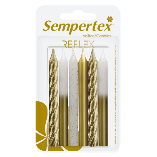 Set of 6 golden spiral and decorative candles in a blister package