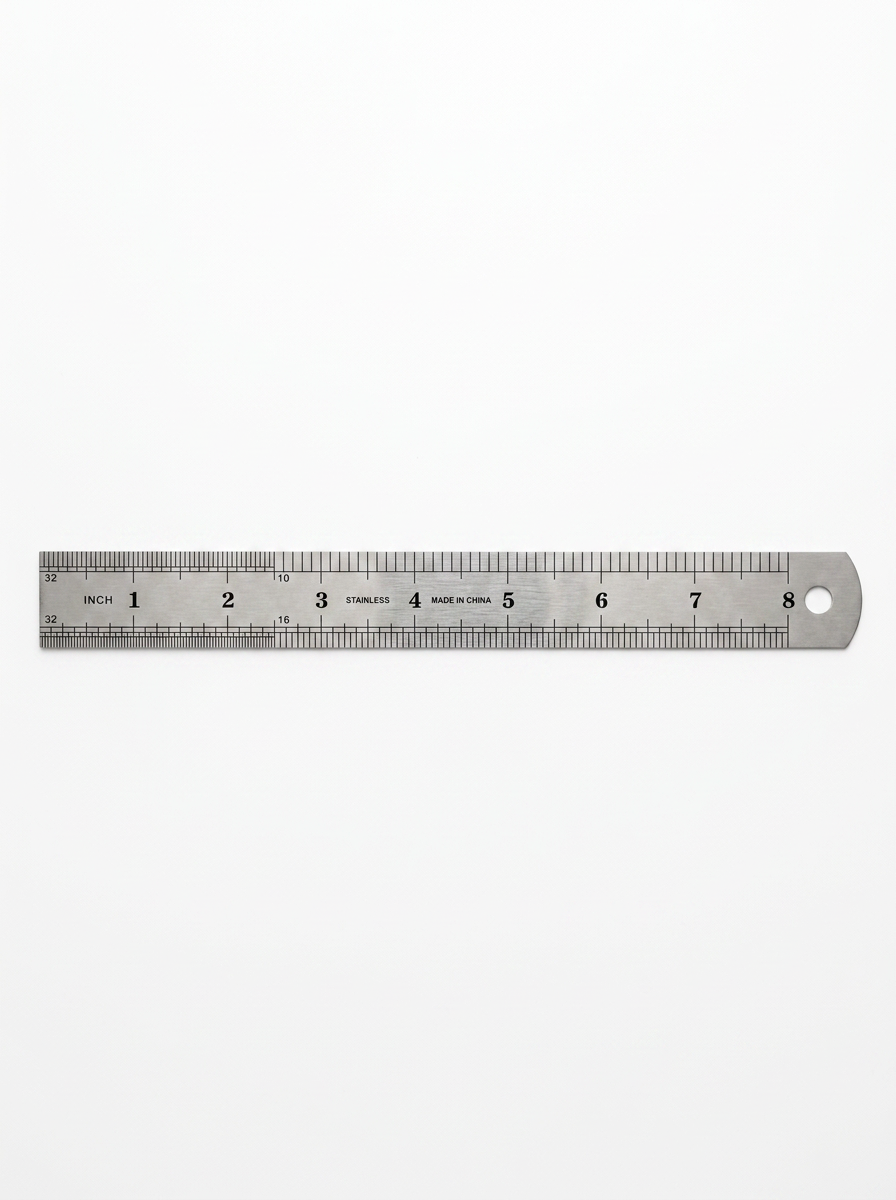 8-inch stainless steel ruler with inch and cm measurement markings