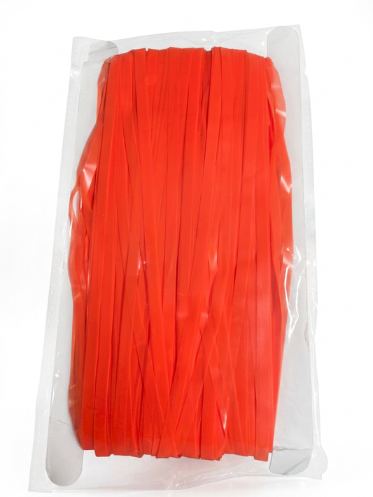 Neon orange foil fringe curtain panel with hanging strands
