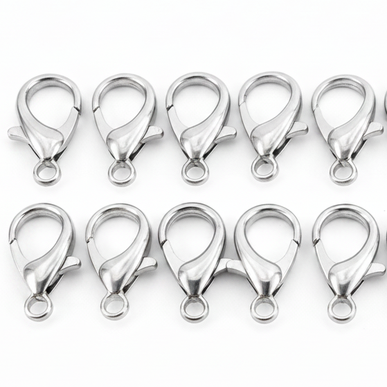 Pack of 10 silver lobster clasp with round trigger and small swivel ring
