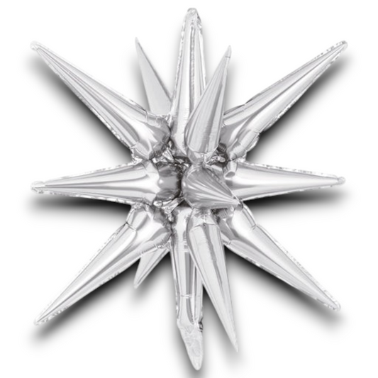 22 inch silver starburst foil balloon with crimped star points