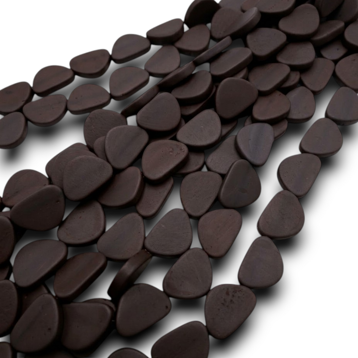 Dark brown flat triangle resin beads strand, matte finish, individual bead shapes