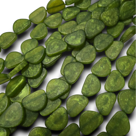 Translucent green triangle resin beads on strand