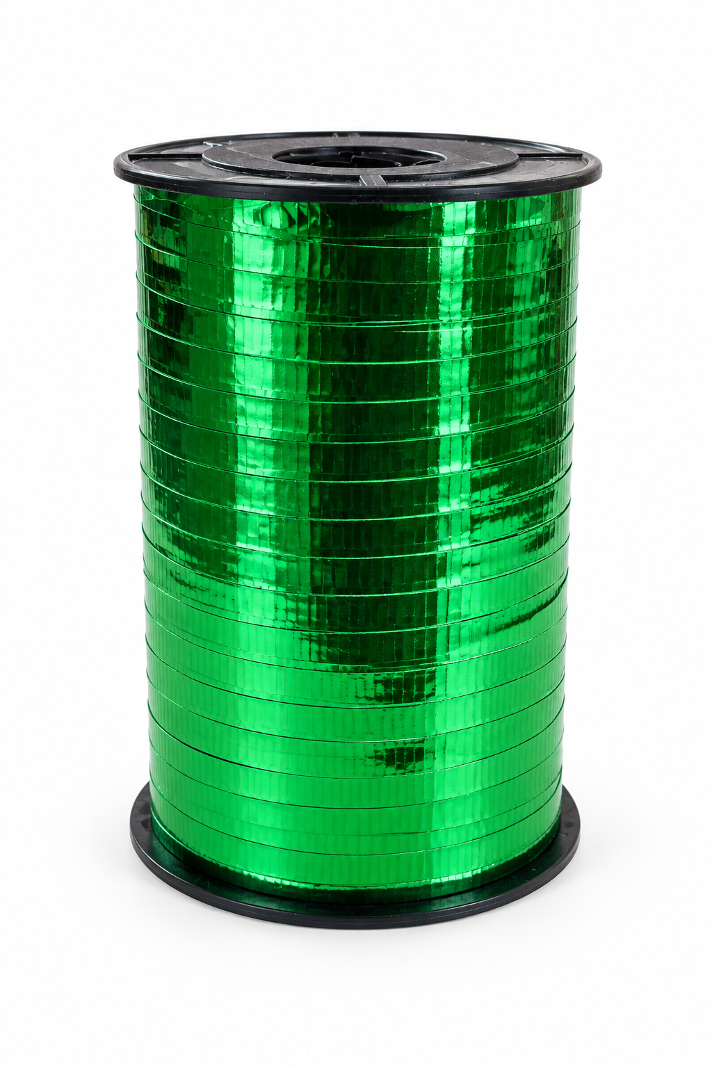 Metallic green curling ribbon spool, shiny ribbon roll with black core