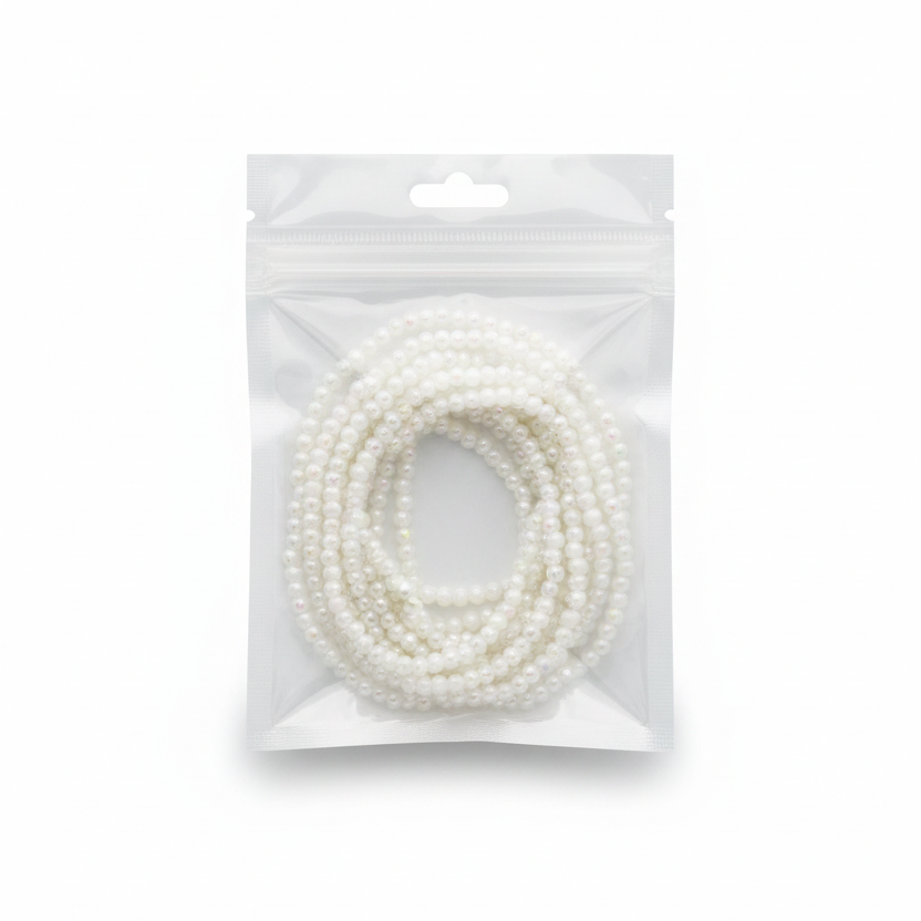 White Iridescent Round Beads Strand – Studio Photo