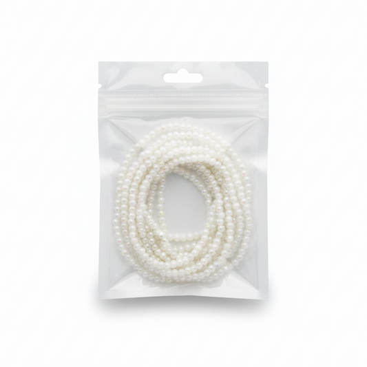 White Iridescent Round Beads Strand – Studio Photo
